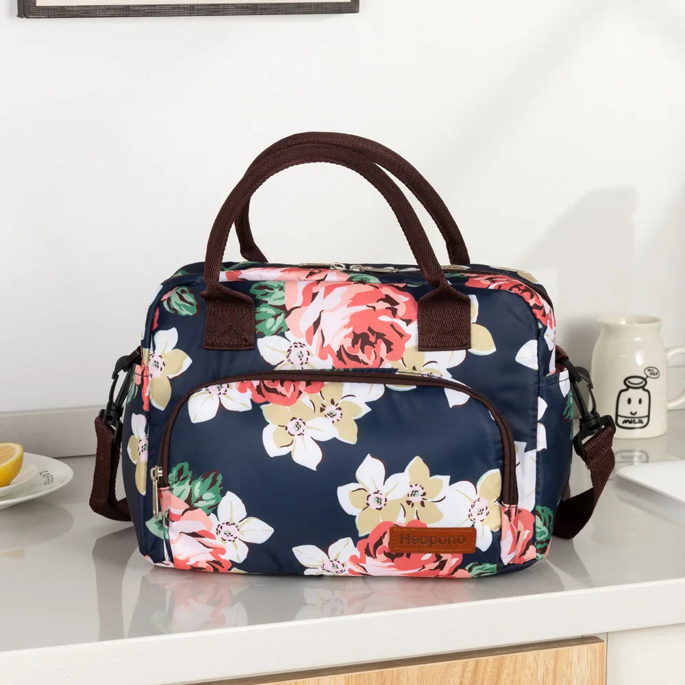 Large Capaci Women Travel Oxford Cloth Thermal Cooler Food Storage Bag Portable Cross-body Picnic Lunch Box Bag