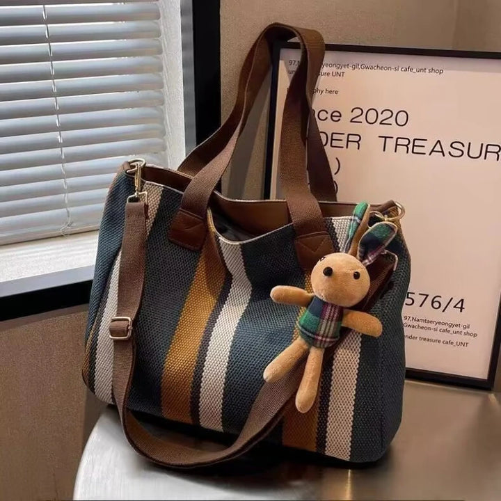 Grand Sac À Épaule Rayé – Cabas Tendance & Bandoulière Casual Grande Capacité
